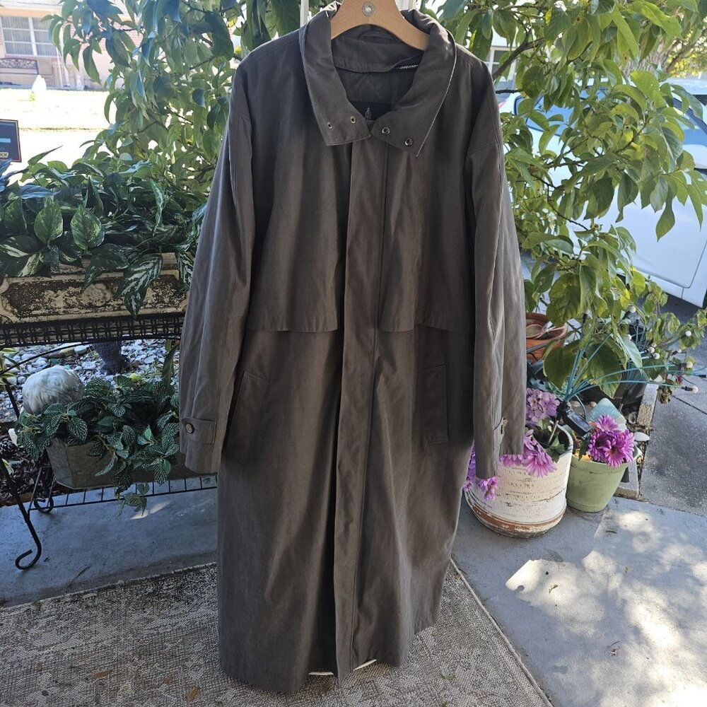 Vintage London Fog Mens Size 48 Long Trench Coat Removable Liner Hooded